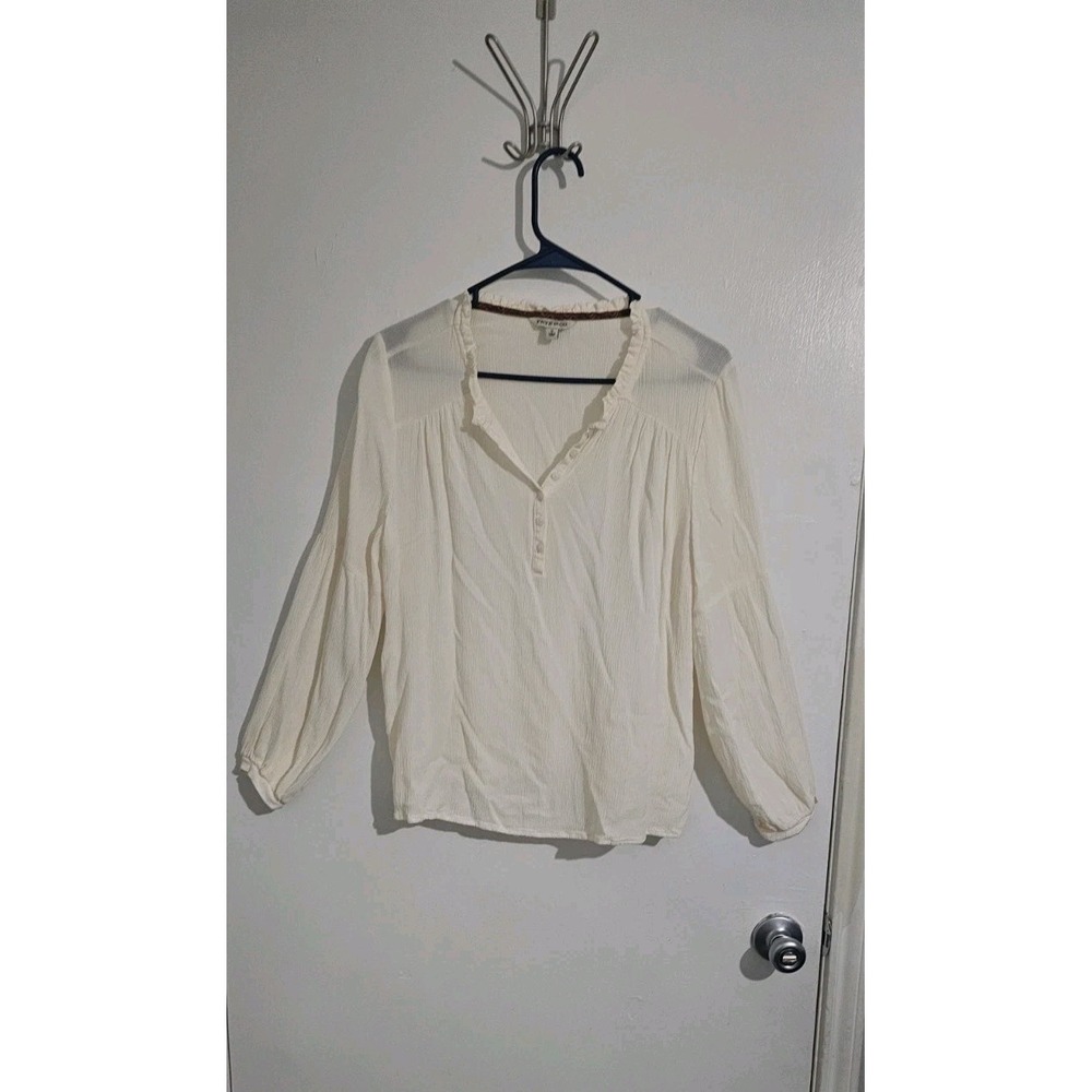 FRYE And Co Women's Crinkle Tunic Top Size Small Cream Peasant Minimalist Preppy